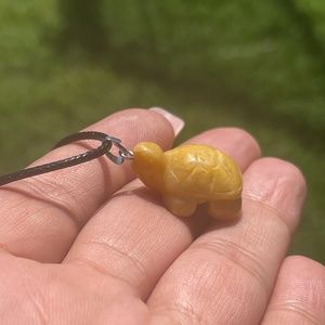 Yellow Jasper Turtle carving pendant Necklace